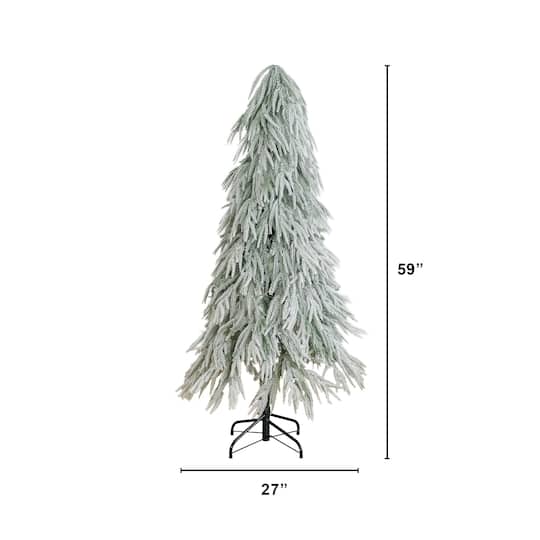 Nearly Natural 5ft. Pre-Lit Artificial Flocked Down Swept Christmas Tree, Warm White LED Lights